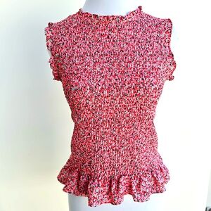 Smocked Floral Ruffle Sleeveless Top